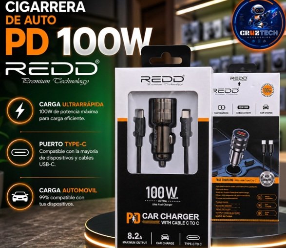 Cargadores pack cable y cigarrera para auto 100w
